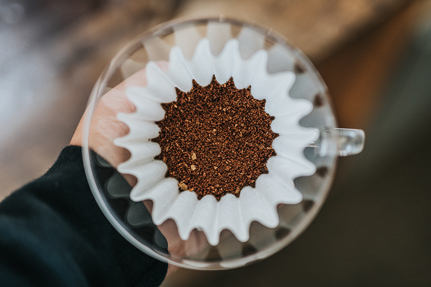 freshly ground coffee in a filter